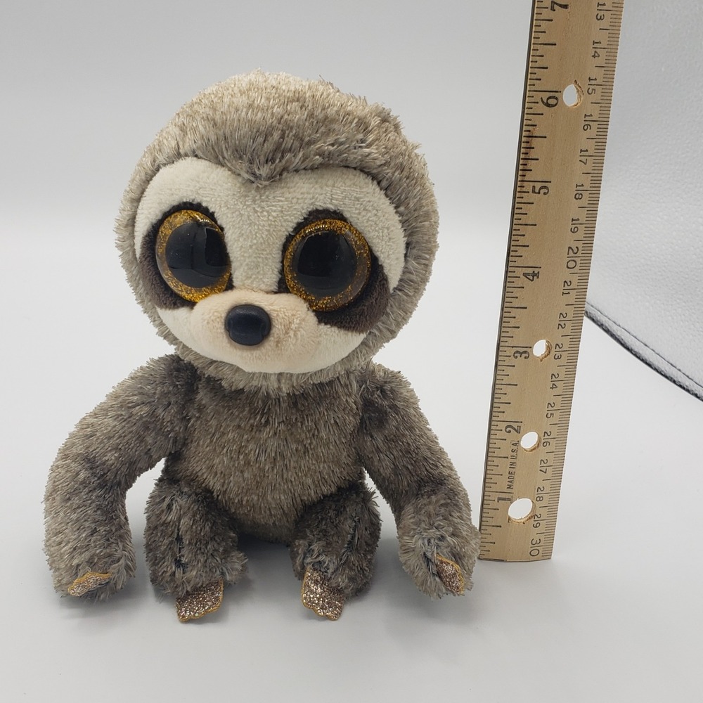 Ty Beanie Boos Dangler the Sloth Grey Plush Stuffed Animal Gold Glitter Eyes 6in